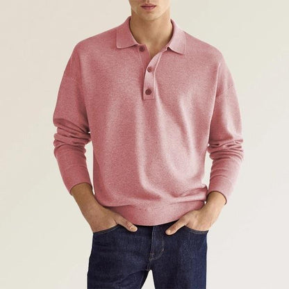 Men's Long Sleeve V-Neck Button Polo Shirt Ideal for Autumn