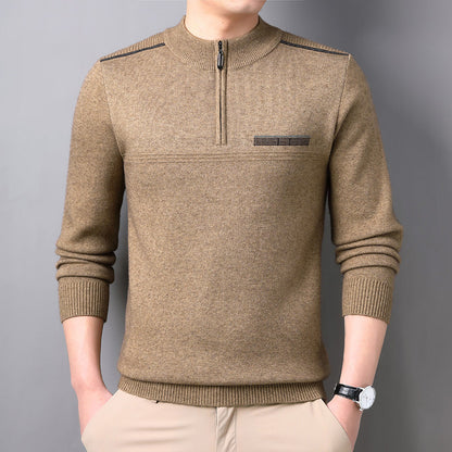 Men's Half-Turtleneck Zipper Wool Sweater Ideal for Autumn and Winter