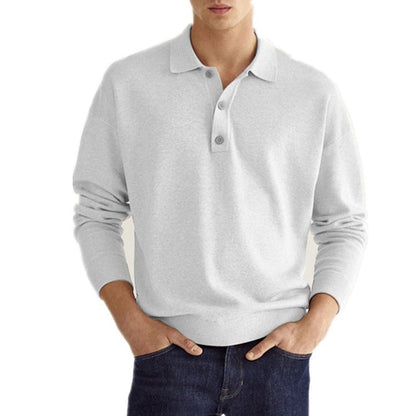 Men's Long Sleeve V-Neck Button Polo Shirt Ideal for Autumn