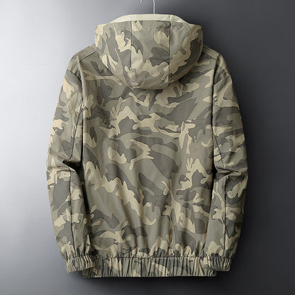 Men's Hooded Camouflage Print Jacket with Side Pockets | Ideal for Autumn