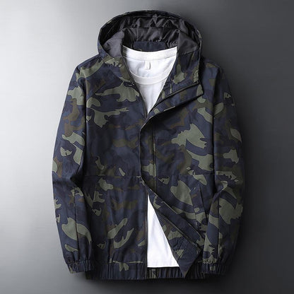 Men's Hooded Camouflage Print Jacket with Side Pockets | Ideal for Autumn