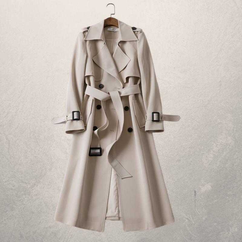 Women's Mid-Length Trench Coat with Belted Waist | Ideal for Autumn