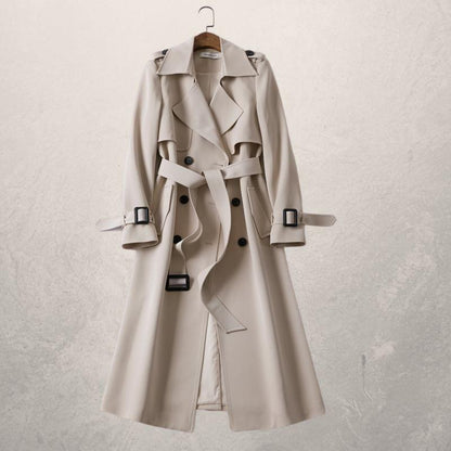 Women's Mid-Length Trench Coat with Belted Waist | Ideal for Autumn