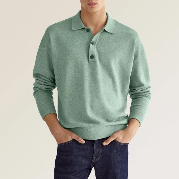 Men's Long Sleeve V-Neck Button Polo Shirt Ideal for Autumn