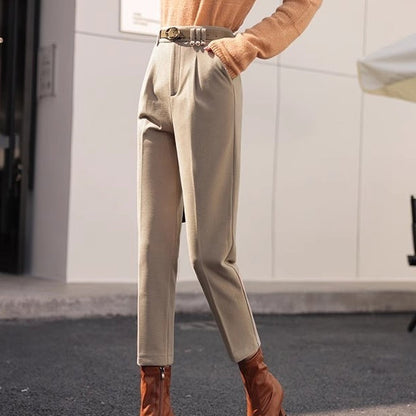 Thick High-Waist Straight-Leg Cropped Harem Pants | Ideal for Cold Seasons