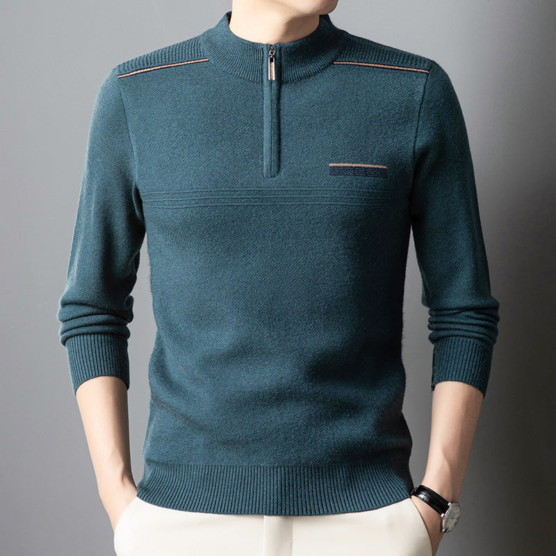 Men's Half-Turtleneck Zipper Wool Sweater Ideal for Autumn and Winter