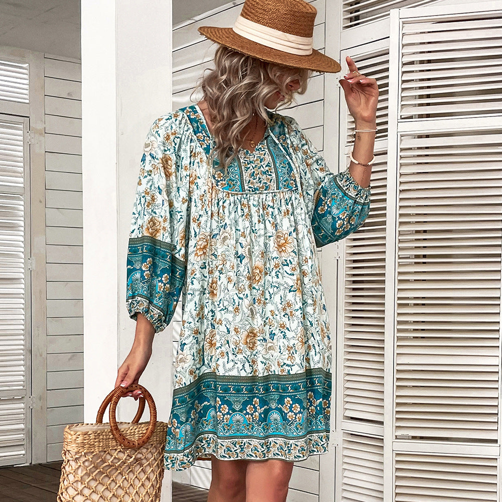 Printed Loose-Fit Dress with Short Sleeves I Ideal for Summer