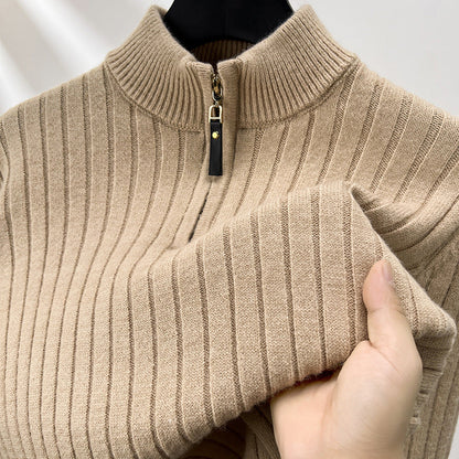 Men's Half Zip Pullover Sweater with Vertical Stripes Ideal for Spring and Autumn