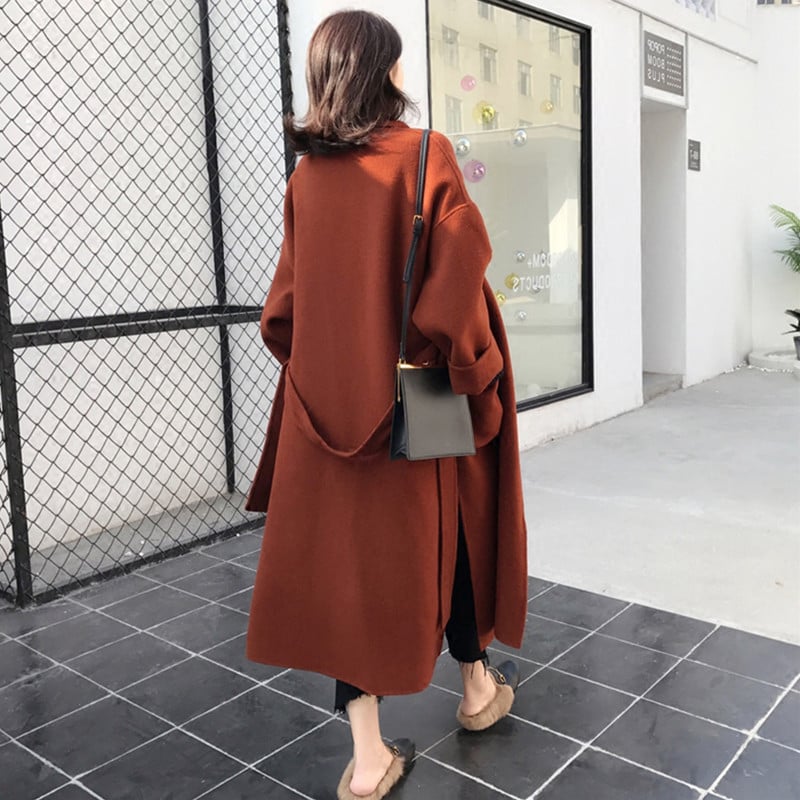 Mid-Length Double-Sided Woolen Coat with Waist Belt | Ideal for Autumn and Winter