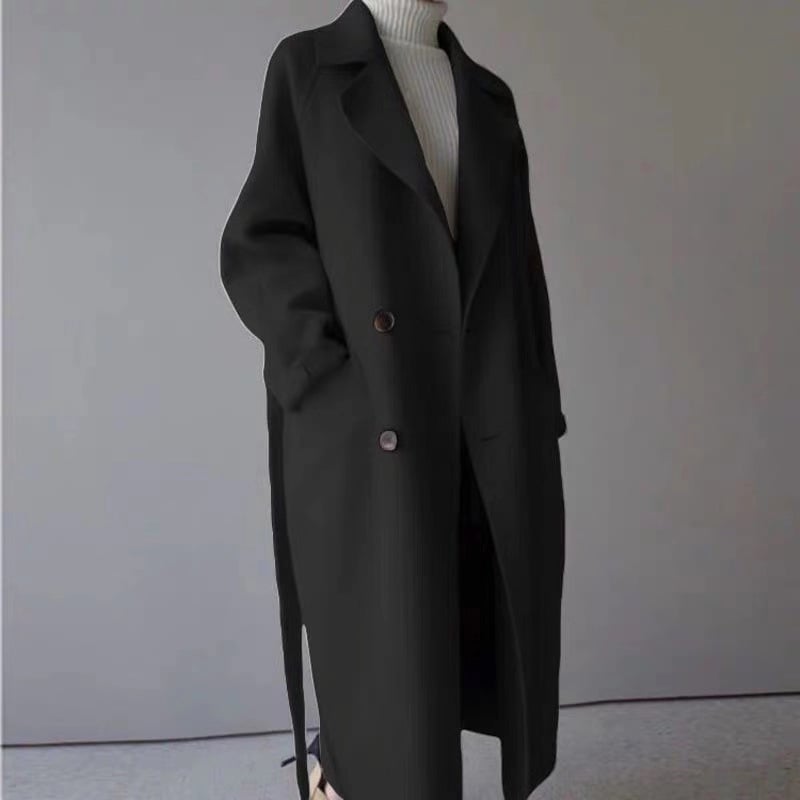 Mid-Length Double-Sided Woolen Coat with Waist Belt | Ideal for Autumn and Winter