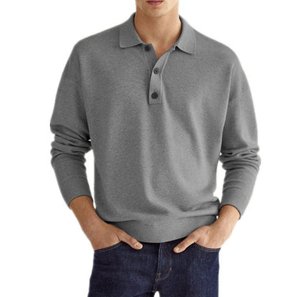 Men's Long Sleeve V-Neck Button Polo Shirt Ideal for Autumn