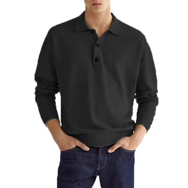 Men's Long Sleeve V-Neck Button Polo Shirt Ideal for Autumn