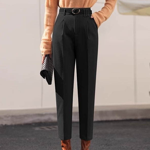 Thick High-Waist Straight-Leg Cropped Harem Pants | Ideal for Cold Seasons