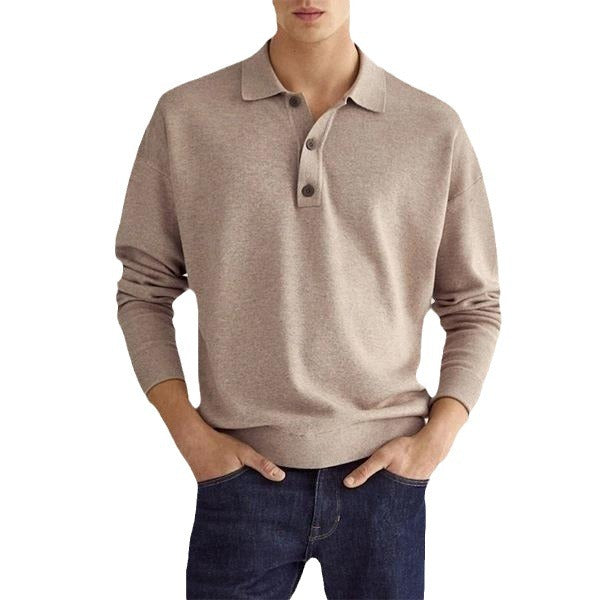 Men's Long Sleeve V-Neck Button Polo Shirt Ideal for Autumn