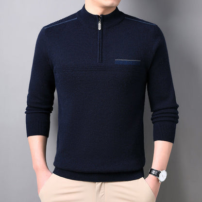 Men's Half-Turtleneck Zipper Wool Sweater Ideal for Autumn and Winter