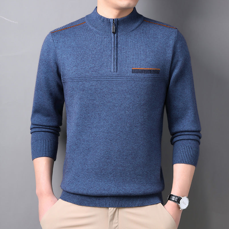 Men's Half-Turtleneck Zipper Wool Sweater Ideal for Autumn and Winter