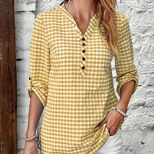 Women's Retro Plaid Striped Long-Sleeve Shirt | Ideal for Autumn and Winter