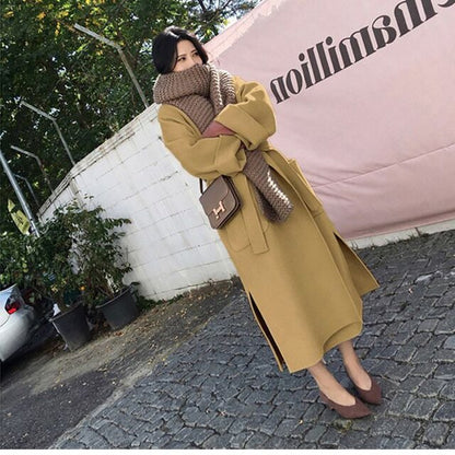 Mid-Length Double-Sided Woolen Coat with Waist Belt | Ideal for Autumn and Winter