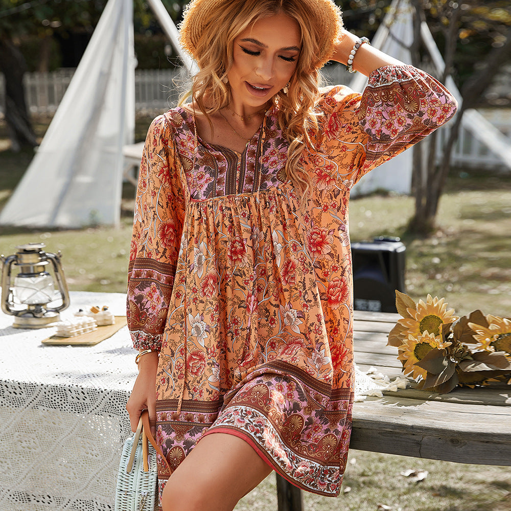 Printed Loose-Fit Dress with Short Sleeves I Ideal for Summer