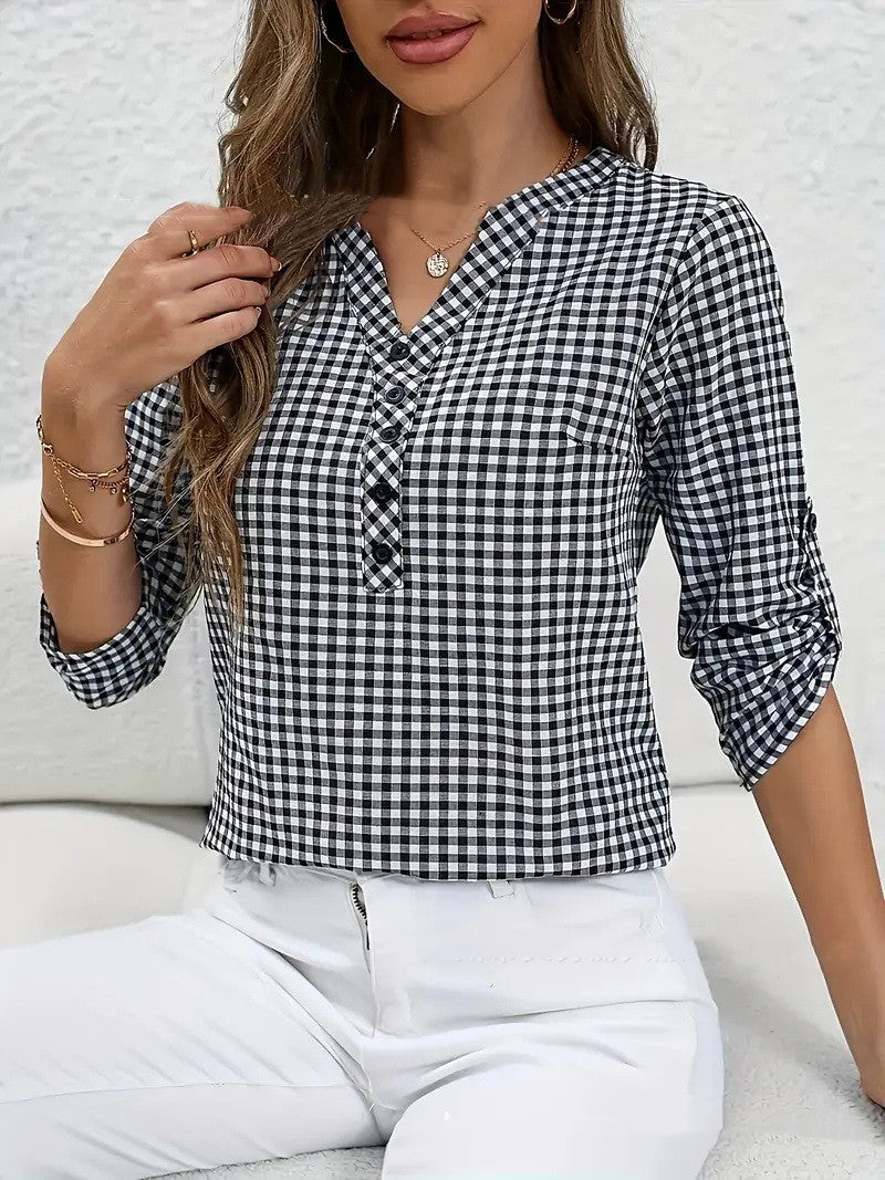 Women's Retro Plaid Striped Long-Sleeve Shirt | Ideal for Autumn and Winter