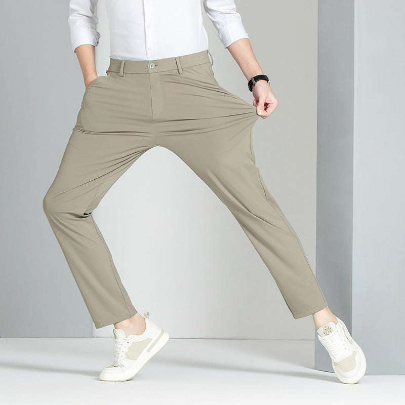 Men's Elastic Ice Silk Trousers Ideal for Spring