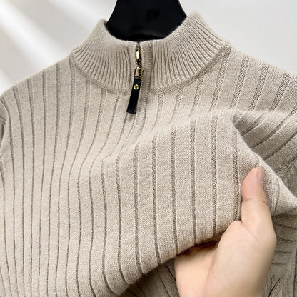 Men's Half Zip Pullover Sweater with Vertical Stripes Ideal for Spring and Autumn