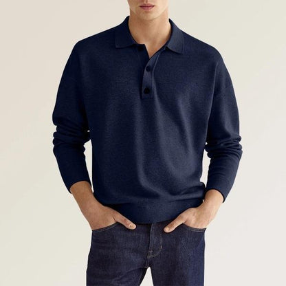 Men's Long Sleeve V-Neck Button Polo Shirt Ideal for Autumn