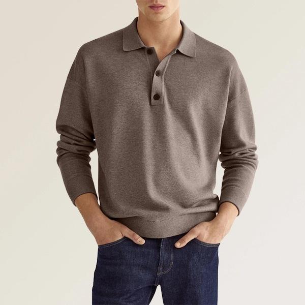 Men's Long Sleeve V-Neck Button Polo Shirt Ideal for Autumn