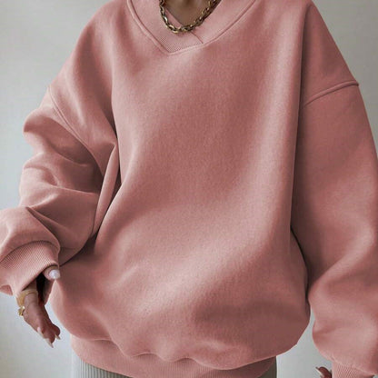 Solid Color Long Sleeve Crew Neck Sweater | Ideal for Autumn and Winter