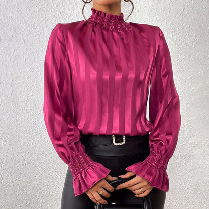 Women's Loose Satin Turtleneck Long-Sleeve Shirt | Ideal for Autumn and Winter