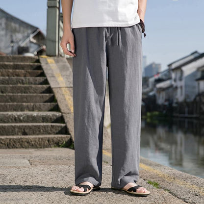 Men's Loose Cotton Linen Straight-Leg Trousers Ideal for Spring