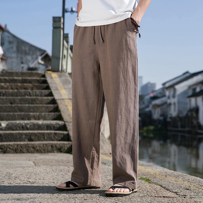 Men's Loose Cotton Linen Straight-Leg Trousers Ideal for Spring