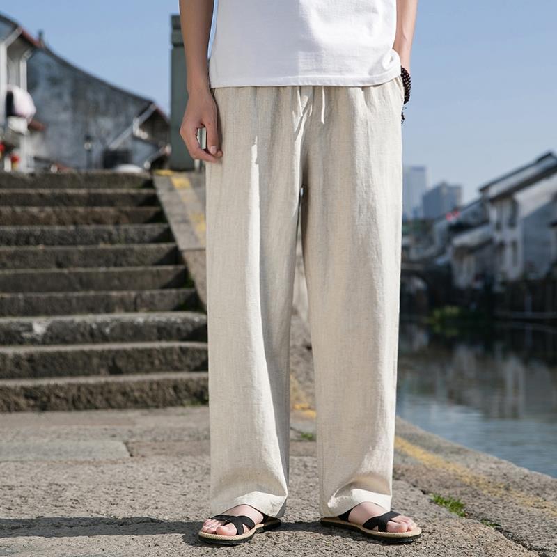 Men's Loose Cotton Linen Straight-Leg Trousers Ideal for Spring