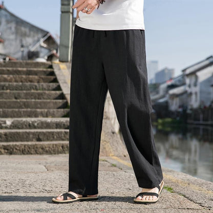 Men's Loose Cotton Linen Straight-Leg Trousers Ideal for Spring