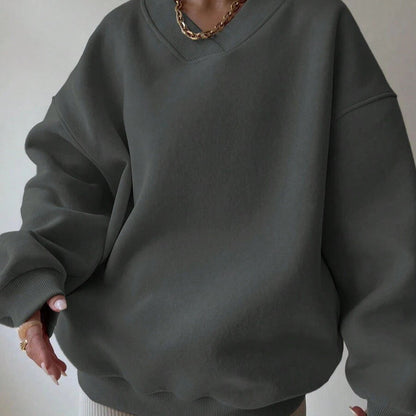 Solid Color Long Sleeve Crew Neck Sweater | Ideal for Autumn and Winter