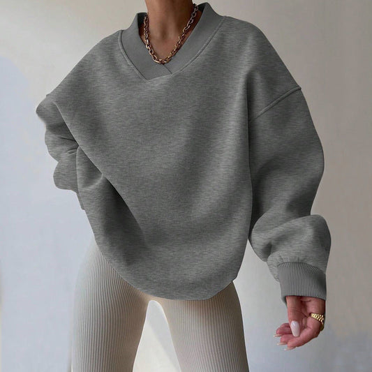 Solid Color Long Sleeve Crew Neck Sweater | Ideal for Autumn and Winter