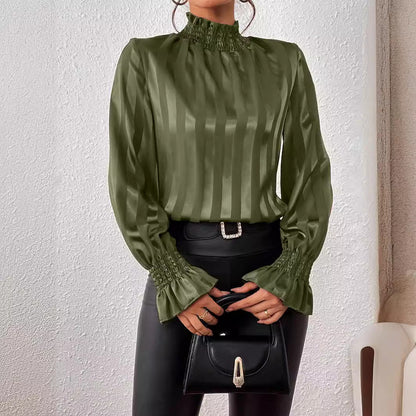 Women's Loose Satin Turtleneck Long-Sleeve Shirt | Ideal for Autumn and Winter