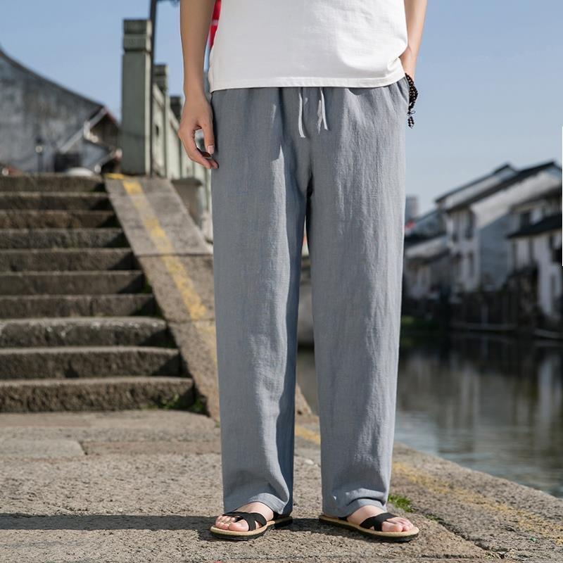 Men's Loose Cotton Linen Straight-Leg Trousers Ideal for Spring