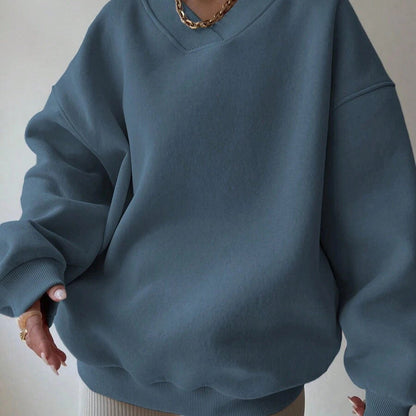 Solid Color Long Sleeve Crew Neck Sweater | Ideal for Autumn and Winter