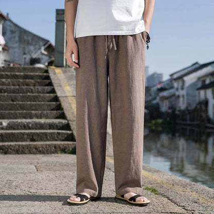 Men's Loose Cotton Linen Straight-Leg Trousers Ideal for Spring