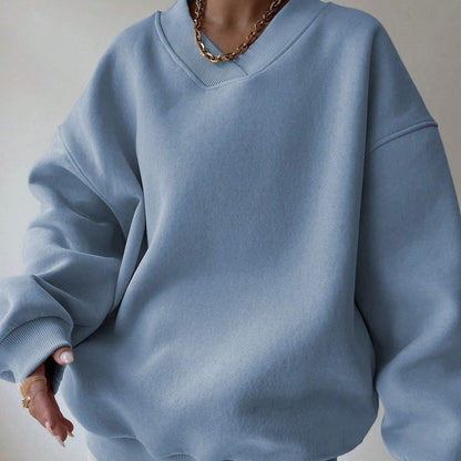 Solid Color Long Sleeve Crew Neck Sweater | Ideal for Autumn and Winter