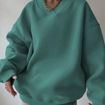 Solid Color Long Sleeve Crew Neck Sweater | Ideal for Autumn and Winter