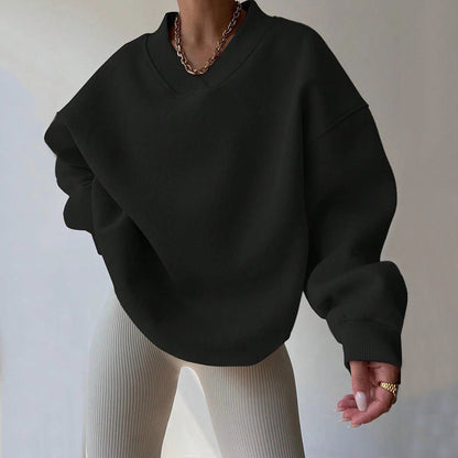 Solid Color Long Sleeve Crew Neck Sweater | Ideal for Autumn and Winter