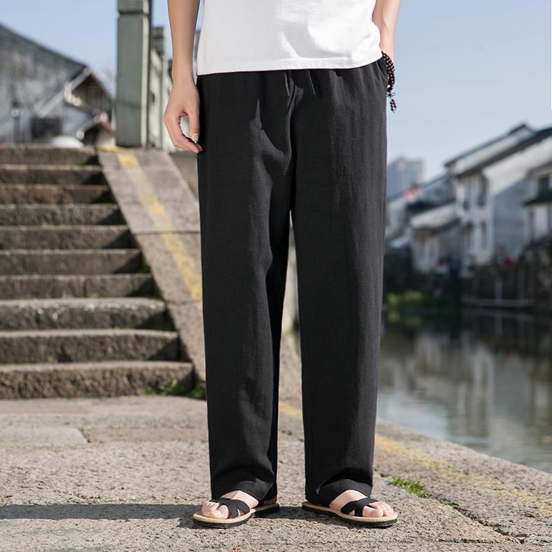 Men's Loose Cotton Linen Straight-Leg Trousers Ideal for Spring