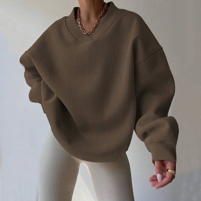 Solid Color Long Sleeve Crew Neck Sweater | Ideal for Autumn and Winter