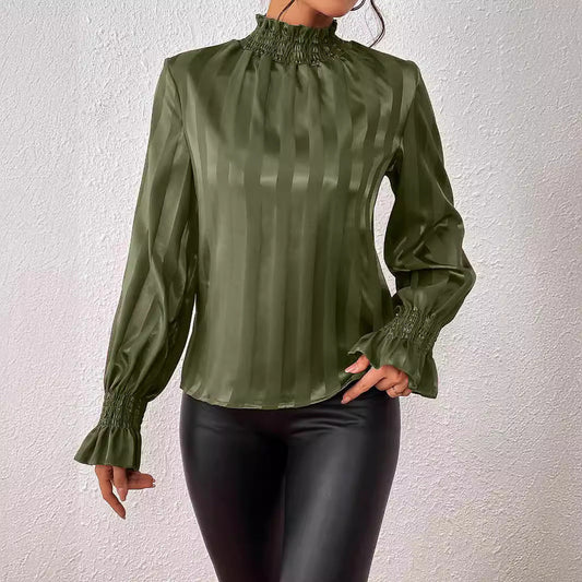 Women's Loose Satin Turtleneck Long-Sleeve Shirt | Ideal for Autumn and Winter