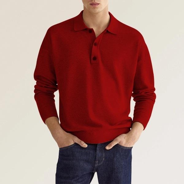 Men's Long Sleeve V-Neck Button Polo Shirt Ideal for Autumn