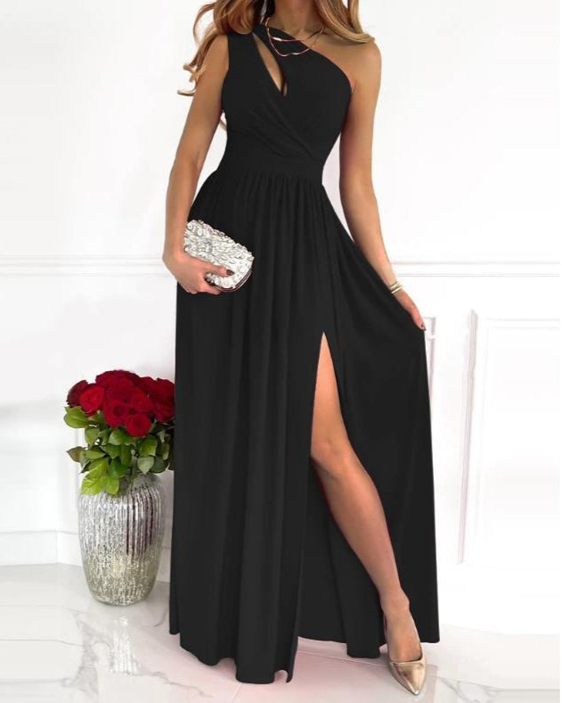 One Shoulder High Split Maxi Dress with Cutout I Ideal for All Seasons