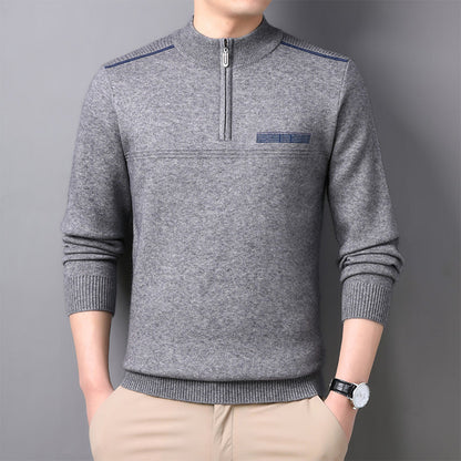 Men's Half-Turtleneck Zipper Wool Sweater Ideal for Autumn and Winter